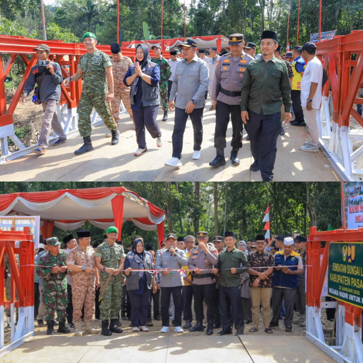  Bupati Pasaman, Welly Suhery dan Ketua DPRD Nelfri Asfandi saat resmikan jembatan Bailey di Mapat Tunggul